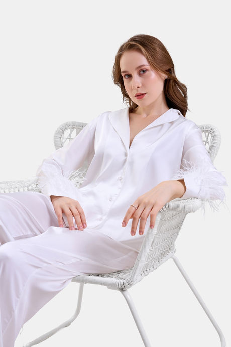Mysthelle Silk & Satin Loungewear Set - Pearl White — image 3
